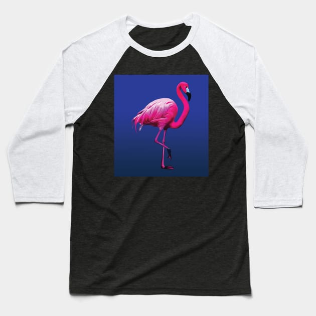 Striking Pink Flamingo on blue Baseball T-Shirt by Geminiartstudio